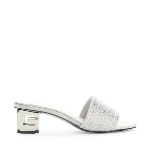 NEW | Givenchy G Cube Silver Embellished Satin Sandal Mule Italian‎ Size 35 - Picture 3 of 15